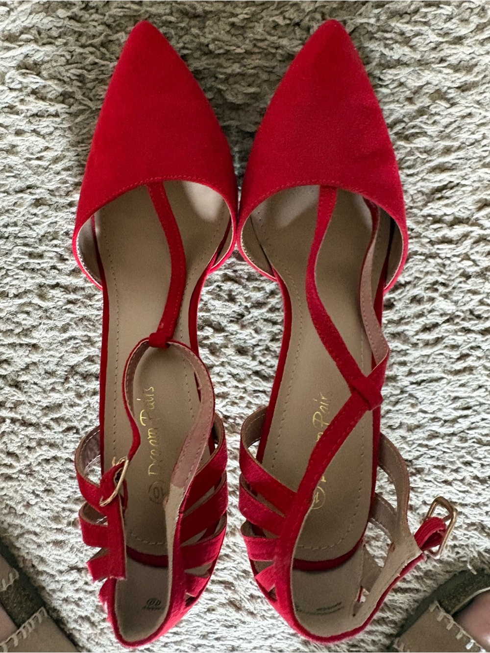 Red Pointed Toe Strappy Women’s Flats